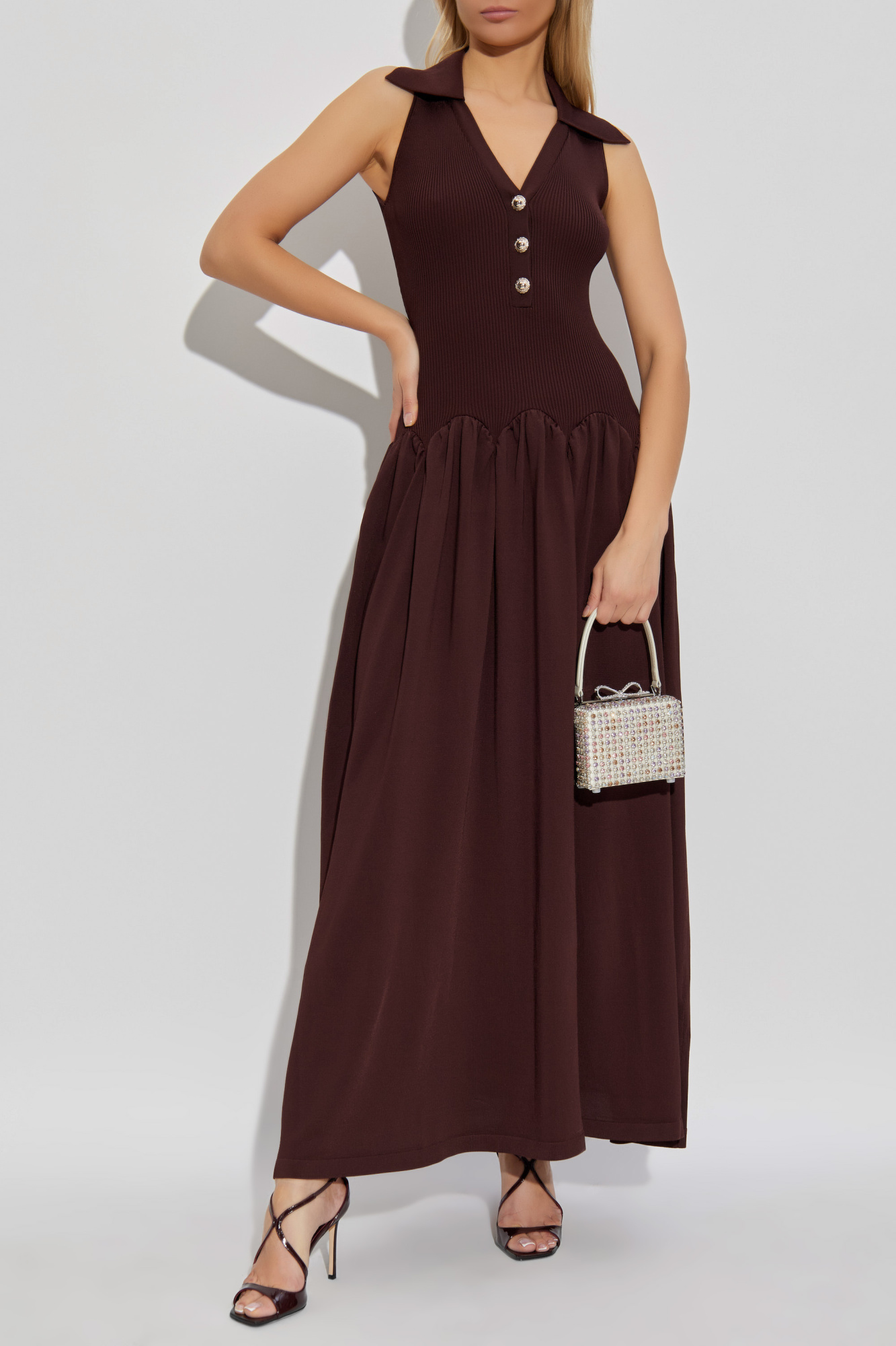 ワンピース SELF-PORTRAIT Woman Dress Brown SS25001SA BROWN Brown Ribbed sleeveless dress Self-Portrait - Vitkac GB